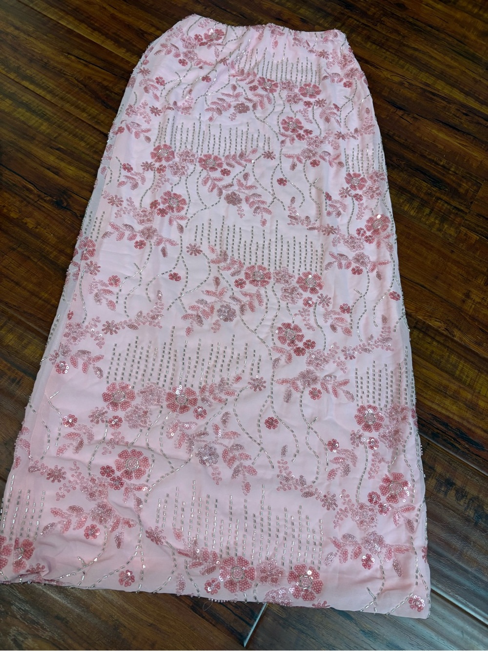 New Elegant Pink Sequin Floral Maxi Skirt- size S